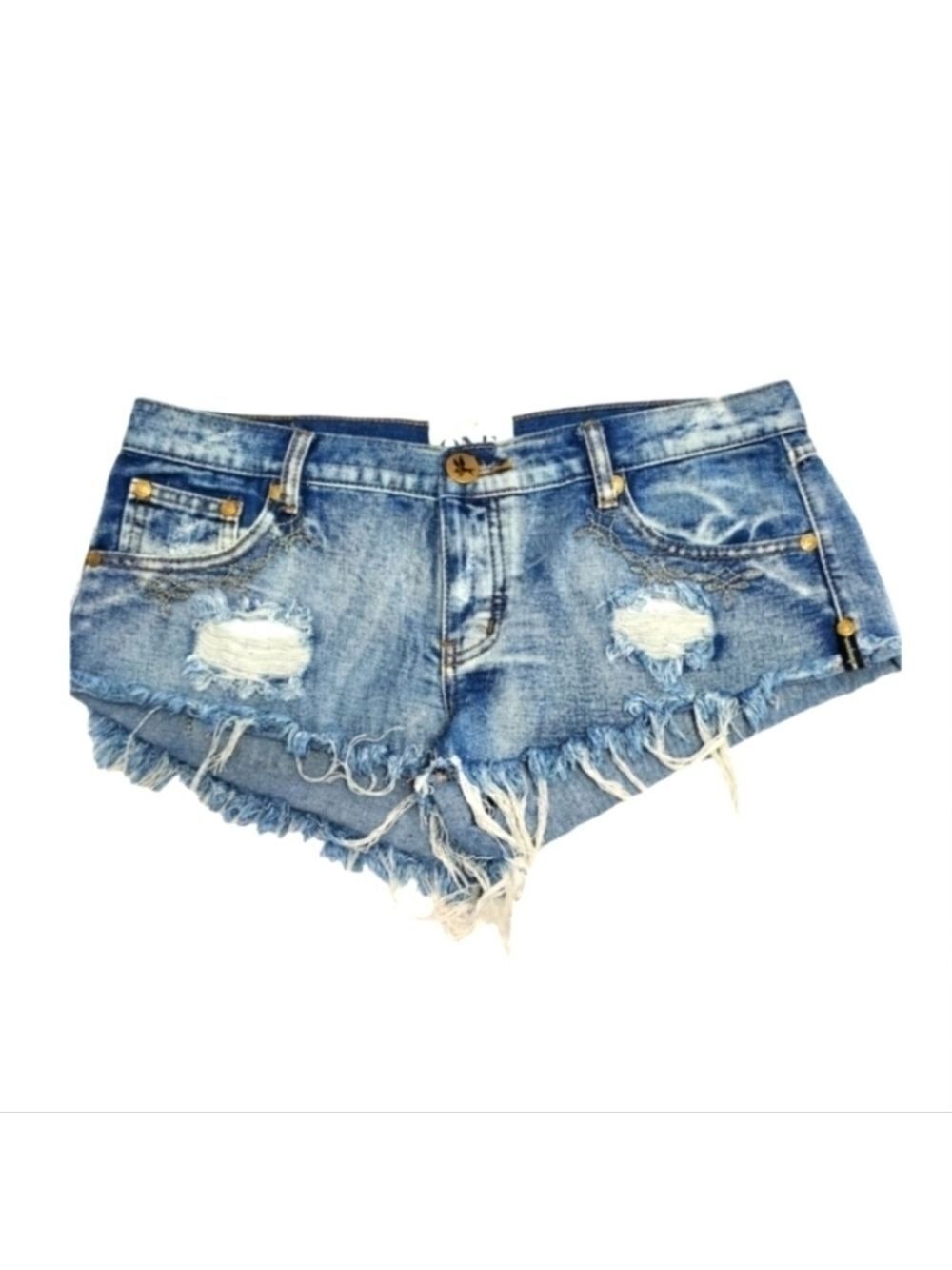 One Teaspoon Distressed Denim Shorts Low Rise 30